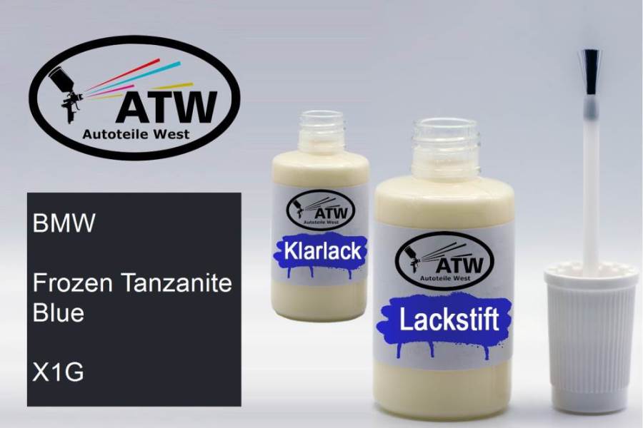 BMW, Frozen Tanzanite Blue, X1G: 20ml Lackstift + 20ml Klarlack - Set, von ATW Autoteile West.